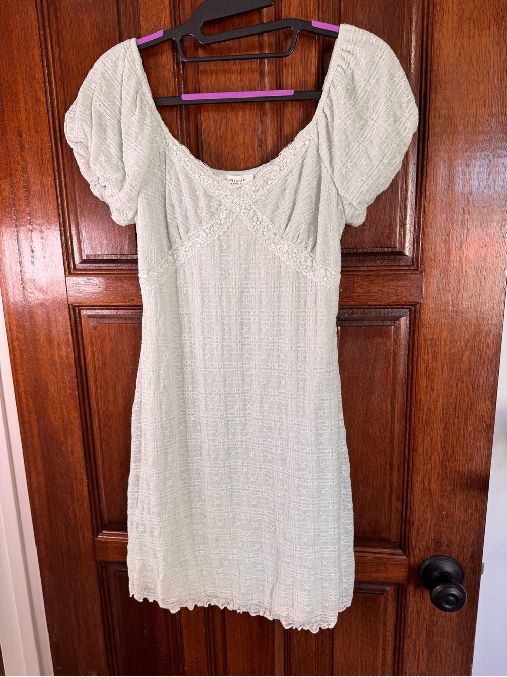 Puff-Sleeve Light Mint Textured Summer Dress - Unbranded